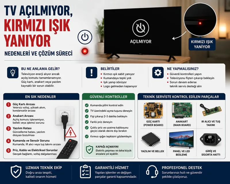Televizyon Kırmızı Işık Yanıyor, Açılmıyor: Nedenleri ve Kontroller – konu görseli