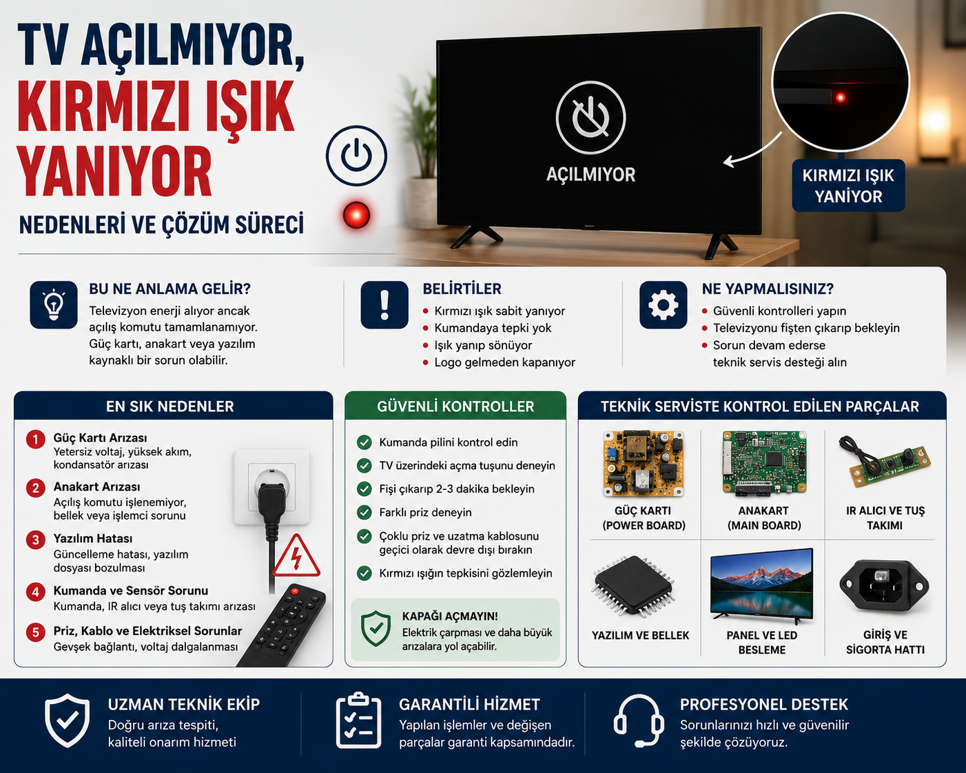 TV Açılmıyor, Kırmızı Işık Yanıyor | Güç Kartı mı Anakart mı?  – blog görseli